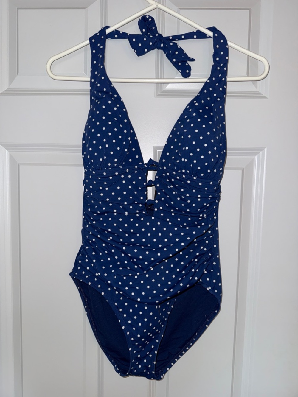 Ralph Lauren Blue and White Polka Dot One-Piece Swimsuit